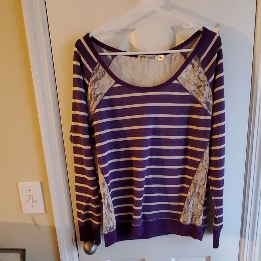 Purple sweater w lace accents